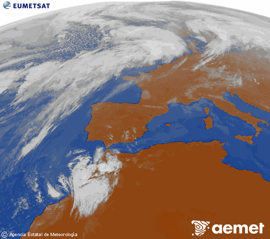 Imagen de la zona de Europa y Norte de �frica del canal infrarrojo del sat�lite Meteosat operacional en 0�N 0�W, procesada para darle color.&nbsp;jueves, 26 febrero 2026 a las 13:00