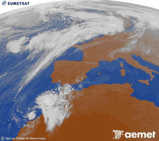 Imagen de la zona de Europa y Norte de �frica del canal infrarrojo del sat�lite Meteosat operacional en 0�N 0�W, procesada para darle color.&nbsp;jueves, 26 febrero 2026 a las 17:00