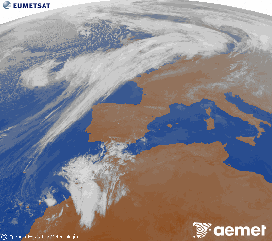 Imagen de la zona de Europa y Norte de �frica del canal infrarrojo del sat�lite Meteosat operacional en 0�N 0�W, procesada para darle color.&nbsp;jueves, 26 febrero 2026 a las 19:00