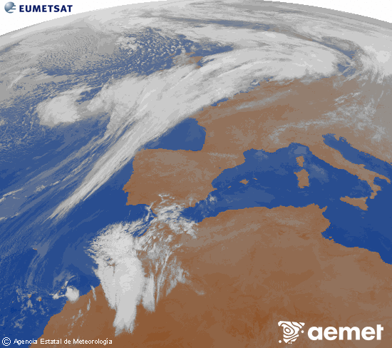 Imagen de la zona de Europa y Norte de �frica del canal infrarrojo del sat�lite Meteosat operacional en 0�N 0�W, procesada para darle color.&nbsp;jueves, 26 febrero 2026 a las 20:00