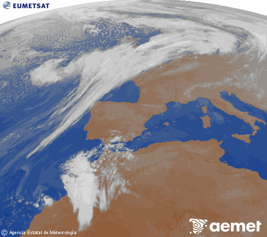 Imagen de la zona de Europa y Norte de �frica del canal infrarrojo del sat�lite Meteosat operacional en 0�N 0�W, procesada para darle color.&nbsp;jueves, 26 febrero 2026 a las 21:00