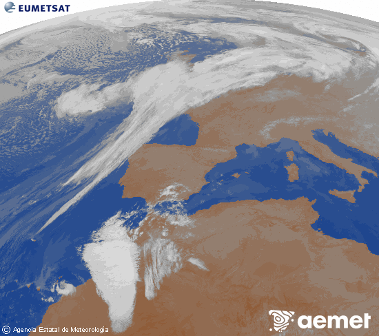 Imagen de la zona de Europa y Norte de �frica del canal infrarrojo del sat�lite Meteosat operacional en 0�N 0�W, procesada para darle color.&nbsp;jueves, 26 febrero 2026 a las 23:00