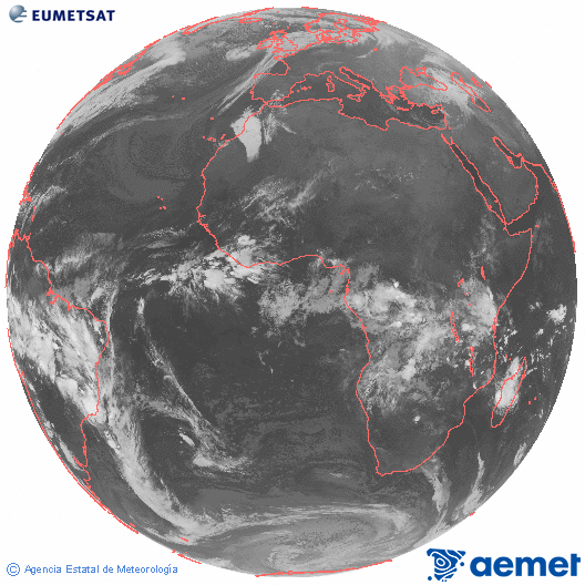 Imagen global del canal infrarrojo (10.8 &mu;m) del sat�lite Meteosat, perteneciente a la serie MSG (Meteosat Segunda Generaci�n) y situado en 0�N 0�E.&nbsp;Friday, 27 February  2026 01:00