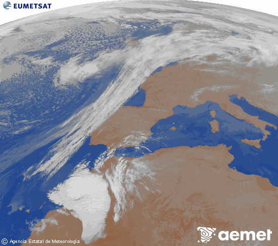 Imagen de la zona de Europa y Norte de �frica del canal infrarrojo del sat�lite Meteosat operacional en 0�N 0�W, procesada para darle color.&nbsp;viernes, 27 febrero 2026 a las 04:00