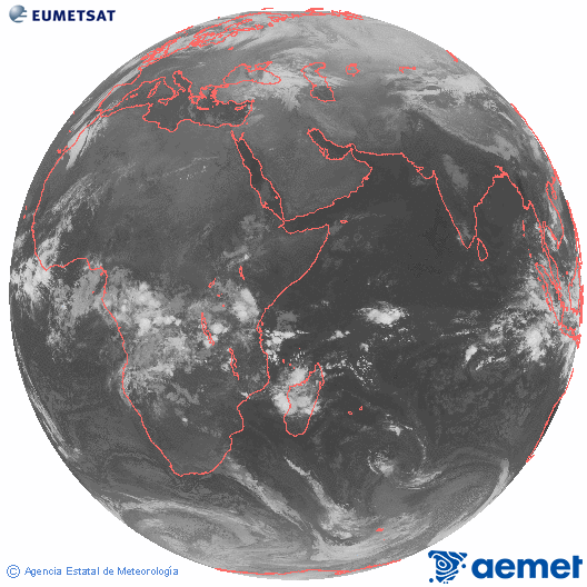 Oc�ano �ndico. Imagen global del canal infrarrojo (10.8&mu;m) de Meteosat, perteneciente a la serie MSG (Meteosat Segunda Generaci�n) y situado en 41.5° E.&nbsp;Friday, 27 February  2026 04:00