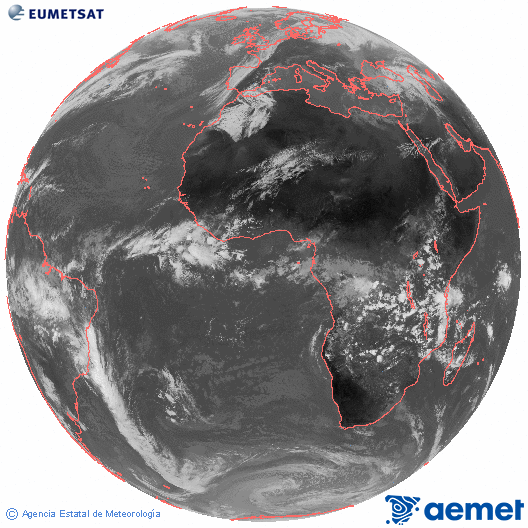 Imagen global del canal infrarrojo (10.8 &mu;m) del sat�lite Meteosat, perteneciente a la serie MSG (Meteosat Segunda Generaci�n) y situado en 0�N 0�E.&nbsp;Friday, 27 February  2026 13:00