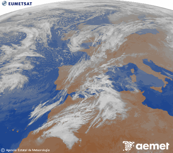 Imatge de la zona d'Europa i Nord d'�frica del canal infraroig del sat�l�lit Meteosat operacional en 0�N 0�W, processada per a donar-li color.&nbsp;divendres, 27 de febrer  2026 22:00