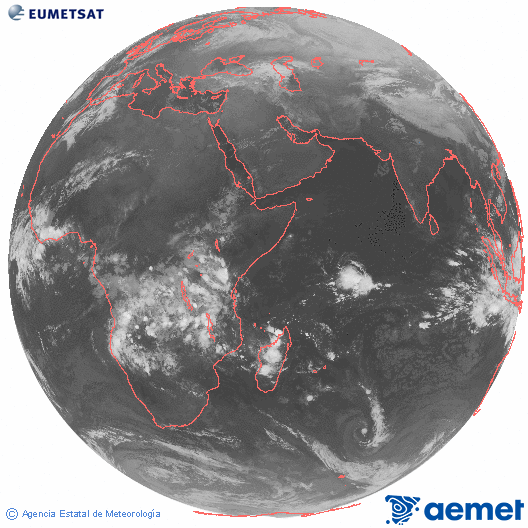 Oc�ano �ndico. Imagen global del canal infrarrojo (10.8&mu;m) de Meteosat, perteneciente a la serie MSG (Meteosat Segunda Generaci�n) y situado en 41.5° E.&nbsp;Friday, 27 February  2026 22:00