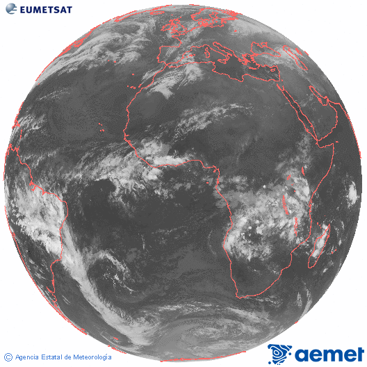 Imagen global del canal infrarrojo (10.8 &mu;m) del sat�lite Meteosat, perteneciente a la serie MSG (Meteosat Segunda Generaci�n) y situado en 0�N 0�E.&nbsp;Friday, 27 February  2026 22:00