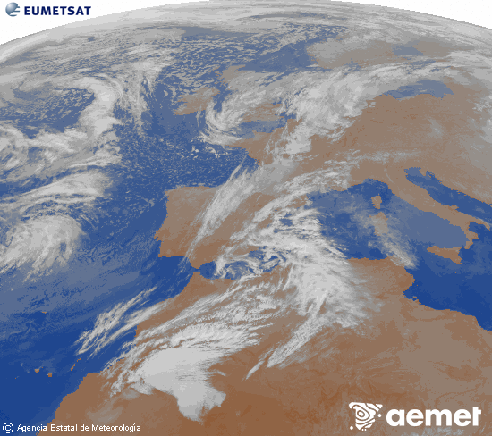 Imatge de la zona d'Europa i Nord d'�frica del canal infraroig del sat�l�lit Meteosat operacional en 0�N 0�W, processada per a donar-li color.&nbsp;dissabte, 28 de febrer  2026 00:00