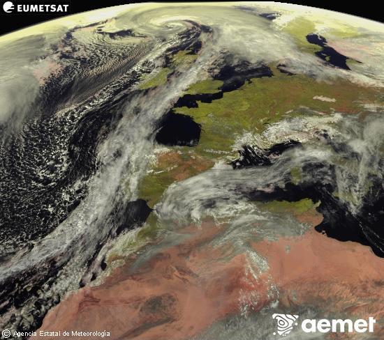 Esta imagen se genera utilizando informaci�n de los canales visibles del sat�lite METEOSAT perteneciente a la segunda generaci�n de sat�lites Meteosat (MSG). Por ese motivo, s�lo hay informaci�n en la zona iluminada por el sol. Adem�s, los canales han sido normalizados para que el brillo no dependa de la posici�n del sol.&nbsp;dilluns, 2 de mar�  2026 13:00