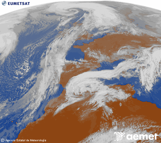 Imagen de la zona de Europa y Norte de �frica del canal infrarrojo del sat�lite Meteosat operacional en 0�N 0�W, procesada para darle color.&nbsp;lunes, 02 marzo 2026 a las 13:00