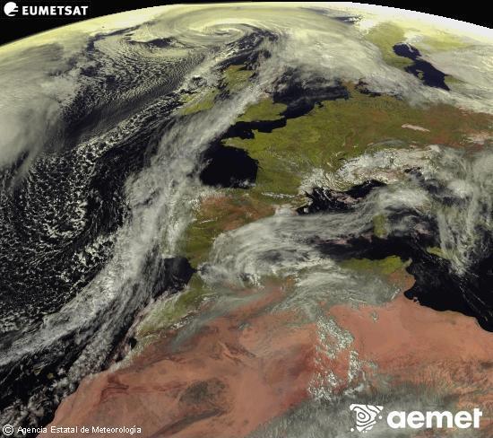 Esta imagen se genera utilizando informaci�n de los canales visibles del sat�lite METEOSAT perteneciente a la segunda generaci�n de sat�lites Meteosat (MSG). Por ese motivo, s�lo hay informaci�n en la zona iluminada por el sol. Adem�s, los canales han sido normalizados para que el brillo no dependa de la posici�n del sol.&nbsp;dilluns, 2 de mar�  2026 14:00