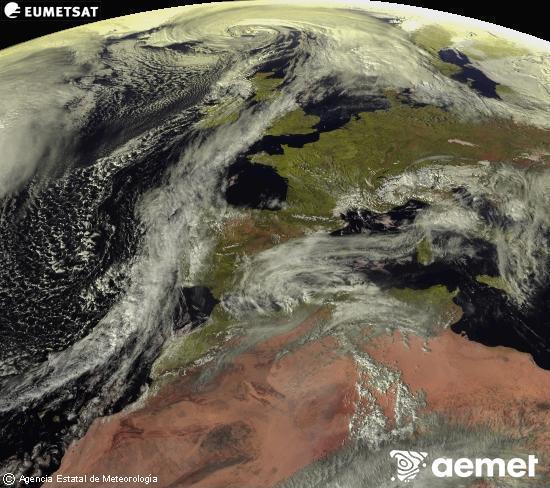 Esta imagen se genera utilizando informaci�n de los canales visibles del sat�lite METEOSAT perteneciente a la segunda generaci�n de sat�lites Meteosat (MSG). Por ese motivo, s�lo hay informaci�n en la zona iluminada por el sol. Adem�s, los canales han sido normalizados para que el brillo no dependa de la posici�n del sol.&nbsp;dilluns, 2 de mar�  2026 15:00