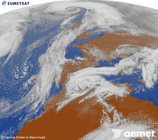 Imagen de la zona de Europa y Norte de �frica del canal infrarrojo del sat�lite Meteosat operacional en 0�N 0�W, procesada para darle color.&nbsp;lunes, 02 marzo 2026 a las 15:00