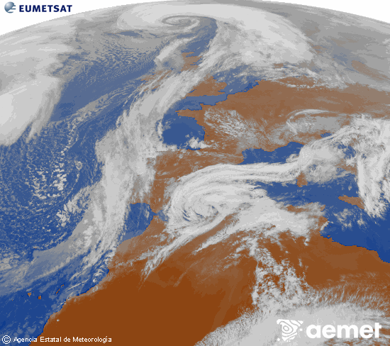 Imagen de la zona de Europa y Norte de �frica del canal infrarrojo del sat�lite Meteosat operacional en 0�N 0�W, procesada para darle color.&nbsp;lunes, 02 marzo 2026 a las 16:00