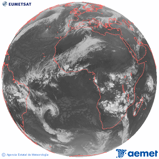 Imagen global del canal infrarrojo (10.8 &mu;m) del sat�lite Meteosat, perteneciente a la serie MSG (Meteosat Segunda Generaci�n) y situado en 0�N 0�E.&nbsp;dilluns, 2 de mar�  2026 19:00