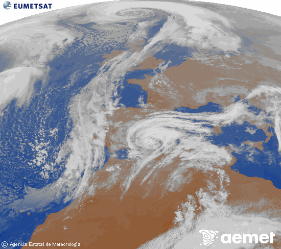 Imagen de la zona de Europa y Norte de �frica del canal infrarrojo del sat�lite Meteosat operacional en 0�N 0�W, procesada para darle color.&nbsp;lunes, 02 marzo 2026 a las 20:00