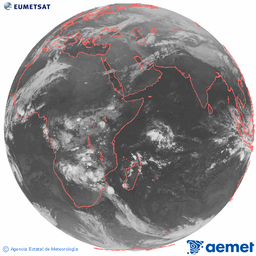 Oc�ano �ndico. Imagen global del canal infrarrojo (10.8&mu;m) de Meteosat, perteneciente a la serie MSG (Meteosat Segunda Generaci�n) y situado en 41.5° E.&nbsp;dilluns, 2 de mar�  2026 22:00