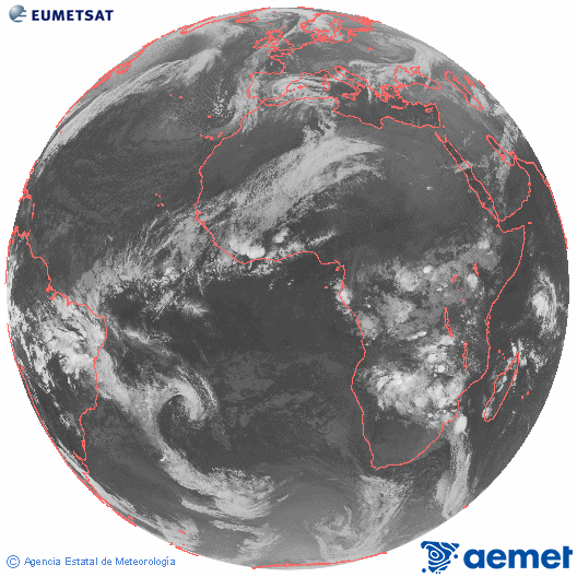 Imagen global del canal infrarrojo (10.8 &mu;m) del sat�lite Meteosat, perteneciente a la serie MSG (Meteosat Segunda Generaci�n) y situado en 0�N 0�E.&nbsp;dilluns, 2 de mar�  2026 22:00