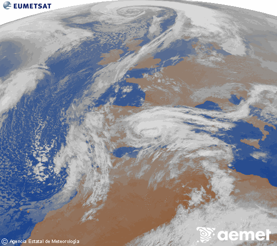 Imagen de la zona de Europa y Norte de �frica del canal infrarrojo del sat�lite Meteosat operacional en 0�N 0�W, procesada para darle color.&nbsp;martes, 03 marzo 2026 a las 00:00