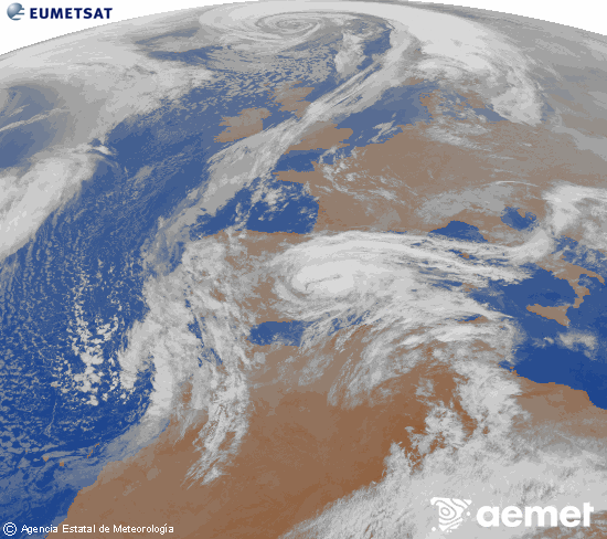 Imagen de la zona de Europa y Norte de �frica del canal infrarrojo del sat�lite Meteosat operacional en 0�N 0�W, procesada para darle color.&nbsp;martes, 03 marzo 2026 a las 01:00