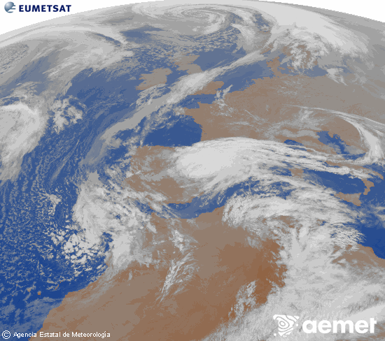 Imagen de la zona de Europa y Norte de �frica del canal infrarrojo del sat�lite Meteosat operacional en 0�N 0�W, procesada para darle color.&nbsp;martes, 03 marzo 2026 a las 06:00