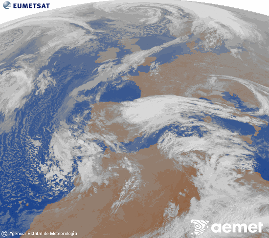 Imagen de la zona de Europa y Norte de �frica del canal infrarrojo del sat�lite Meteosat operacional en 0�N 0�W, procesada para darle color.&nbsp;martes, 03 marzo 2026 a las 07:00