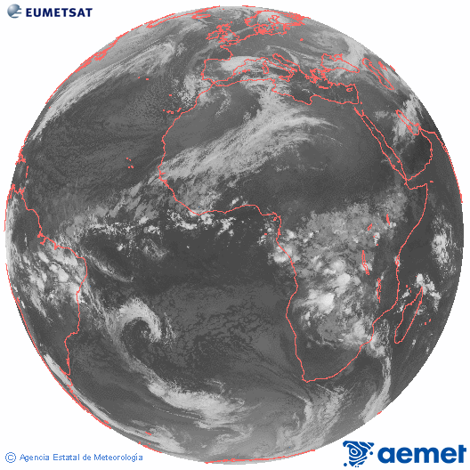Imagen global del canal infrarrojo (10.8 &mu;m) del sat�lite Meteosat, perteneciente a la serie MSG (Meteosat Segunda Generaci�n) y situado en 0�N 0�E.&nbsp;dimarts, 3 de mar�  2026 07:00