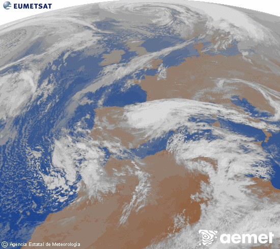 Imagen de la zona de Europa y Norte de �frica del canal infrarrojo del sat�lite Meteosat operacional en 0�N 0�W, procesada para darle color.&nbsp;martes, 03 marzo 2026 a las 08:00
