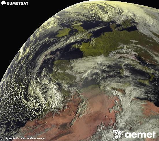 Esta imagen se genera utilizando informaci�n de los canales visibles del sat�lite METEOSAT perteneciente a la segunda generaci�n de sat�lites Meteosat (MSG). Por ese motivo, s�lo hay informaci�n en la zona iluminada por el sol. Adem�s, los canales han sido normalizados para que el brillo no dependa de la posici�n del sol.&nbsp;dimarts, 3 de mar�  2026 09:00
