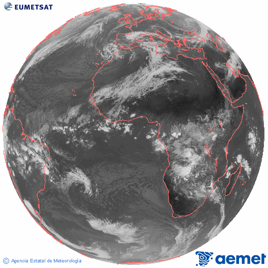 Imagen global del canal infrarrojo (10.8 &mu;m) del sat�lite Meteosat, perteneciente a la serie MSG (Meteosat Segunda Generaci�n) y situado en 0�N 0�E.&nbsp;dimarts, 3 de mar�  2026 10:00