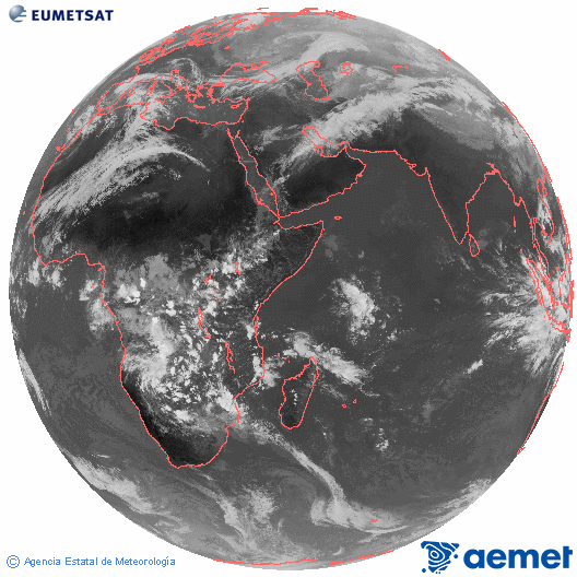 Oc�ano �ndico. Imagen global del canal infrarrojo (10.8&mu;m) de Meteosat, perteneciente a la serie MSG (Meteosat Segunda Generaci�n) y situado en 41.5° E.&nbsp;dimarts, 3 de mar�  2026 13:00