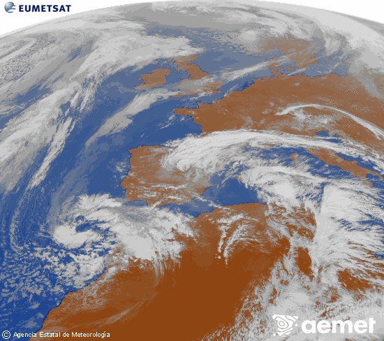 Imagen de la zona de Europa y Norte de �frica del canal infrarrojo del sat�lite Meteosat operacional en 0�N 0�W, procesada para darle color.&nbsp;dimarts, 3 de mar�  2026 15:00