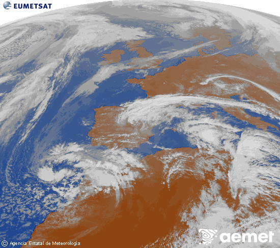 Imagen de la zona de Europa y Norte de �frica del canal infrarrojo del sat�lite Meteosat operacional en 0�N 0�W, procesada para darle color.&nbsp;dimarts, 3 de mar�  2026 16:00