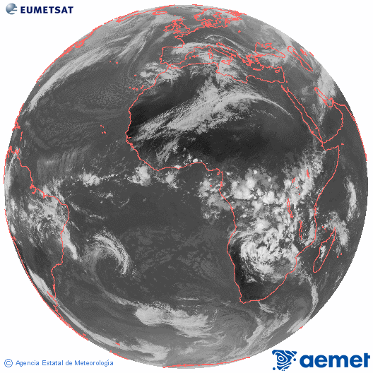Imagen global del canal infrarrojo (10.8 &mu;m) del sat�lite Meteosat, perteneciente a la serie MSG (Meteosat Segunda Generaci�n) y situado en 0�N 0�E.&nbsp;mardi, 3 mars  2026 16:00