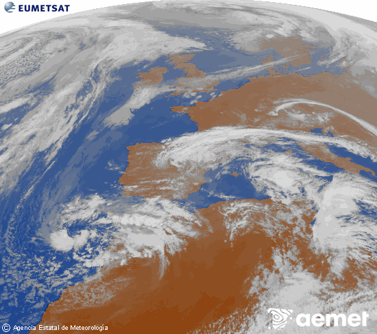 Imagen de la zona de Europa y Norte de �frica del canal infrarrojo del sat�lite Meteosat operacional en 0�N 0�W, procesada para darle color.&nbsp;mardi, 3 mars  2026 17:00
