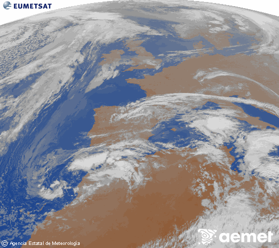 Imagen de la zona de Europa y Norte de �frica del canal infrarrojo del sat�lite Meteosat operacional en 0�N 0�W, procesada para darle color.&nbsp;dimarts, 3 de mar�  2026 21:00