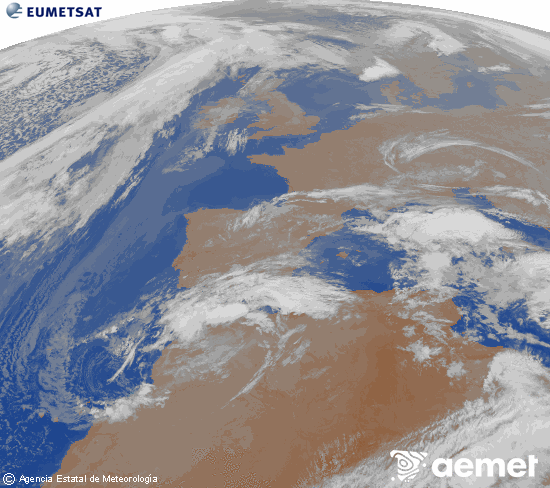 Imagen de la zona de Europa y Norte de �frica del canal infrarrojo del sat�lite Meteosat operacional en 0�N 0�W, procesada para darle color.&nbsp;dimecres, 4 de mar�  2026 03:00