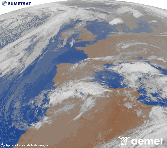 Imagen de la zona de Europa y Norte de �frica del canal infrarrojo del sat�lite Meteosat operacional en 0�N 0�W, procesada para darle color.&nbsp;dimecres, 4 de mar�  2026 04:00