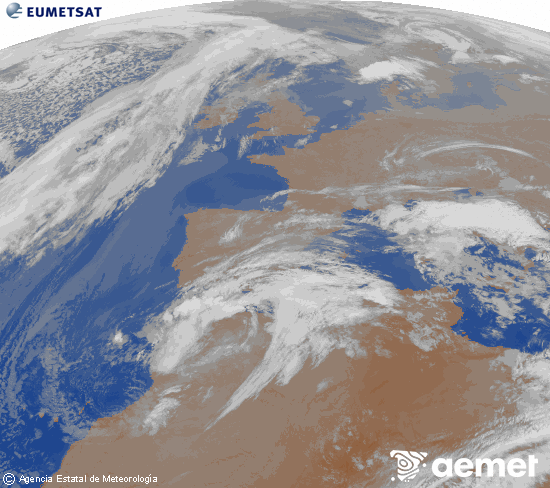Imagen de la zona de Europa y Norte de �frica del canal infrarrojo del sat�lite Meteosat operacional en 0�N 0�W, procesada para darle color.&nbsp;dimecres, 4 de mar�  2026 07:00