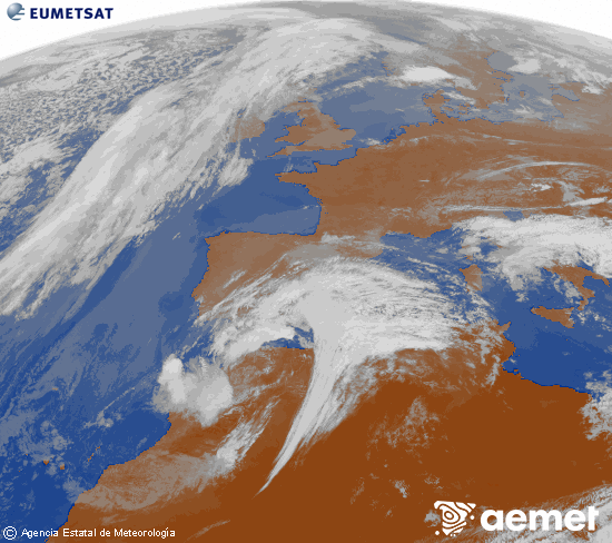 Imagen de la zona de Europa y Norte de �frica del canal infrarrojo del sat�lite Meteosat operacional en 0�N 0�W, procesada para darle color.&nbsp;dimecres, 4 de mar�  2026 12:00
