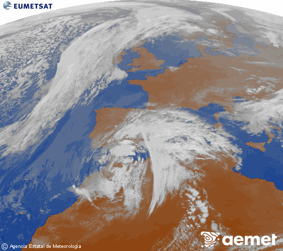 Imagen de la zona de Europa y Norte de �frica del canal infrarrojo del sat�lite Meteosat operacional en 0�N 0�W, procesada para darle color.&nbsp;dimecres, 4 de mar�  2026 17:00