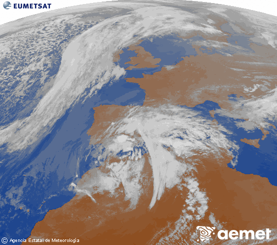 Imagen de la zona de Europa y Norte de �frica del canal infrarrojo del sat�lite Meteosat operacional en 0�N 0�W, procesada para darle color.&nbsp;dimecres, 4 de mar�  2026 18:00