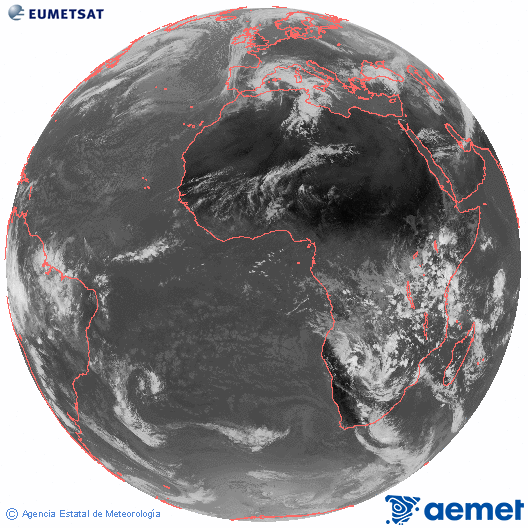 Imagen global del canal infrarrojo (10.8 &mu;m) del sat�lite Meteosat, perteneciente a la serie MSG (Meteosat Segunda Generaci�n) y situado en 0�N 0�E.&nbsp;osteguna, 2026ko martxoak 05, ordua: 13:00