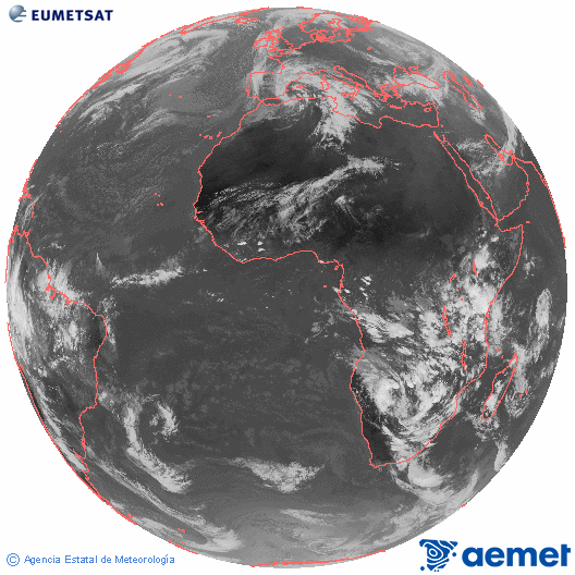 Imagen global del canal infrarrojo (10.8 &mu;m) del sat�lite Meteosat, perteneciente a la serie MSG (Meteosat Segunda Generaci�n) y situado en 0�N 0�E.&nbsp;osteguna, 2026ko martxoak 05, ordua: 16:00