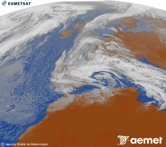 Imagen de la zona de Europa y Norte de �frica del canal infrarrojo del sat�lite Meteosat operacional en 0�N 0�W, procesada para darle color.&nbsp;ostirala, 2026ko martxoak 06, ordua: 13:00
