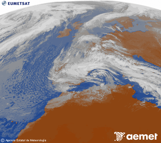 Imagen de la zona de Europa y Norte de �frica del canal infrarrojo del sat�lite Meteosat operacional en 0�N 0�W, procesada para darle color.&nbsp;ostirala, 2026ko martxoak 06, ordua: 14:00