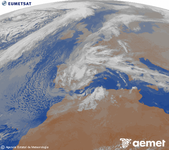 Imagen de la zona de Europa y Norte de �frica del canal infrarrojo del sat�lite Meteosat operacional en 0�N 0�W, procesada para darle color.&nbsp;s�bado, 07 marzo 2026 a las 00:00