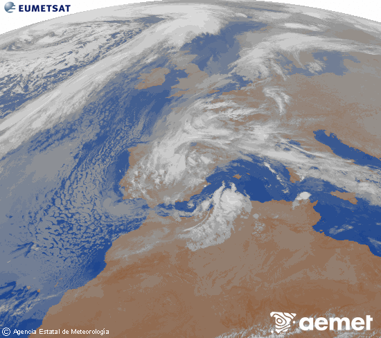Imagen de la zona de Europa y Norte de �frica del canal infrarrojo del sat�lite Meteosat operacional en 0�N 0�W, procesada para darle color.&nbsp;larunbata, 2026ko martxoak 07, ordua: 02:00